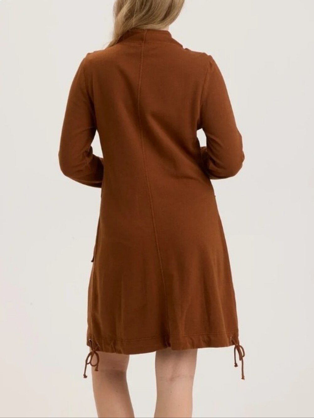 NWT Wearables XCVI Fleece Funnel Neck Longcoat Zip Front Brown Cinch Hem LG - Picture 3 of 16